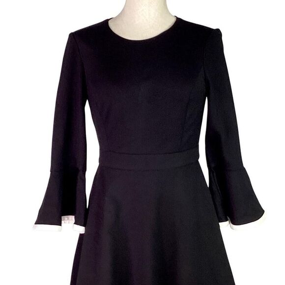 Eliza J Dress Womens 6 Black Ivory Bell Sleeve Tiered Fit and Flare Ponte Knit - Picture 2 of 8